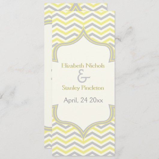 モダンイエローグレーシェブロンのジグザグ結婚式 プログラム (正面/裏面)