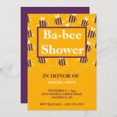 モダンイエローハニカムのまわりにベビーシャワー 招待状 (正面/裏面)