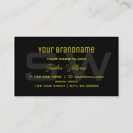 モダンイエローブラックとモノグラムとロゴシンプル付き 名刺 (裏面)