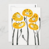 モダンイエローポピー水彩花はがき ポストカード (正面/裏面)