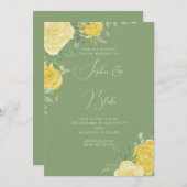 モダンイエローロエレガントーズグ結婚リーン 招待状 (正面/裏面)