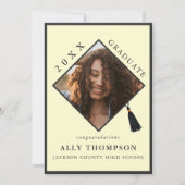 モダンイエロー卒業帽の写真発表 招待状 (正面)