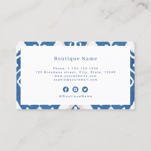 モダンイカットブルー白プロフェッショナル名刺 名刺 (裏面)