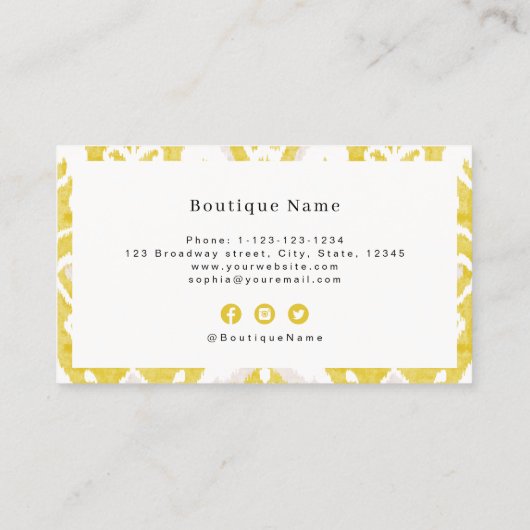 モダンイカット模様イエロープロフェッショナル 名刺 (裏面)