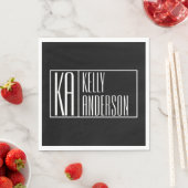 モダンイニシャルと名前のロゴ |黒と白 スタンダードランチョンナプキン (インサイチュ)