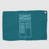 モダンイニシャルと名前 | 濃いティール（緑がかった色）&ライトブルー ゴルフタオル (横)