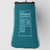 モダンイニシャルと名前 | 濃いティール（緑がかった色）&ライトブルー ゴルフヘッドカバー (回転90)