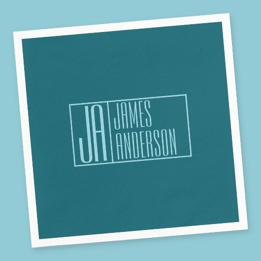 モダンイニシャルと名前 | 濃いティール（緑がかった色）&ライトブルー スタンダードカクテルナプキン