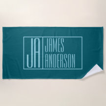 モダンイニシャルと名前 | 濃いティール（緑がかった色）&ライトブルー