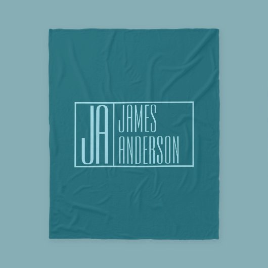 モダンイニシャルと名前 | 濃いティール（緑がかった色）&ライトブルー フリースブランケット