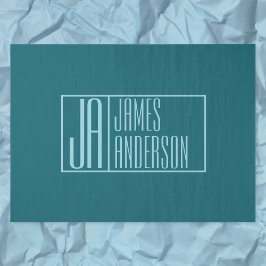 モダンイニシャルと名前 | 濃いティール（緑がかった色）&ライトブルー 薄葉紙