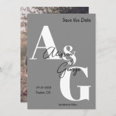 モダンイニシャルグレー写真 セーブザデート (正面/裏面)