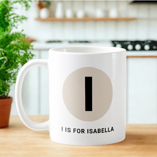 モダンイニシャルマグ – “I is for [名前]” デザイン コーヒーマグカップ