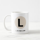 モダンイニシャルマグ – “L is for [名前]” デザイン コーヒーマグカップ (左)