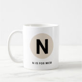 モダンイニシャルマグ – “N is for [名前]” デザイン コーヒーマグカップ (左)
