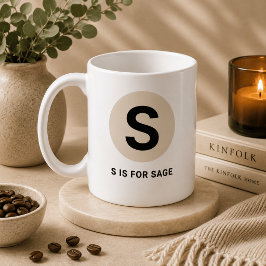 モダンイニシャルマグ – “S is for [名前]” デザイン コーヒーマグカップ