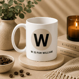モダンイニシャルマグ – “W is for [名前]” デザイン コーヒーマグカップ