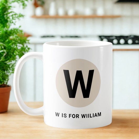 モダンイニシャルマグ – “W is for [名前]” デザイン コーヒーマグカップ