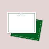 モダンイニシャルモノグラムグリーンボーダー便箋 ノートカード