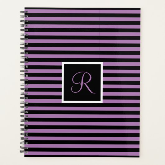 モダンイニシャルレター紫と黒ストライプの プランナー手帳 (正面)