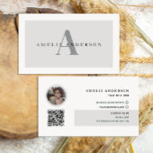 モダンイニシャル名グレーラウンドフォトQRコード 名刺