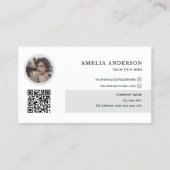 モダンイニシャル名グレーラウンドフォトQRコード 名刺 (裏面)