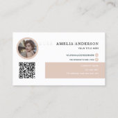 モダンイニシャル名ベージュラウンドフォトQRコード 名刺 (裏面)