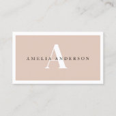 モダンイニシャル名ベージュラウンドフォトQRコード 名刺 (正面)