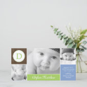 モダンイニシャル男の赤ちゃん誕生発表 案内状 (スタンド正面)