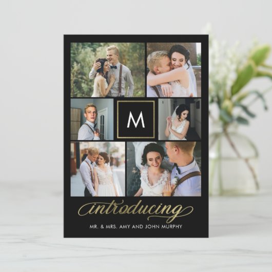 モダンイニシャル編集可能カラー結婚の発表 サンキューカード (スタンド正面)