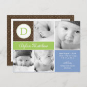 モダンイニシャル誕生のお知らせ – 青 案内ポストカード (正面/裏面)