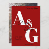 モダンイニシャル赤い写真 セーブザデート (正面/裏面)