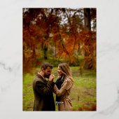 モダンイニシャル4枚の写真結婚金ゴールド 箔招待状 (裏面)