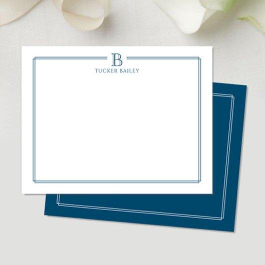 モダンイニシャル ダークブルー ネイビー 枠 ステーショナリー ノートカード