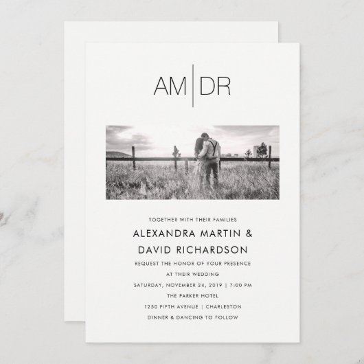 モダンイニシャル | フォト結婚式招待状 招待状 (正面/裏面)