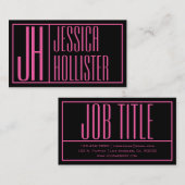 モダンイニシャル&名前ロゴピンク/ブラック 名刺 (正面/裏面)