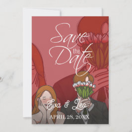 モダンイラストカップル結婚式招待状 セーブザデート