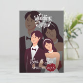 モダンイラストカップル結婚式招待状 セーブザデート (スタンド正面)