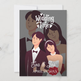 モダンイラストカップル結婚式招待状 セーブザデート