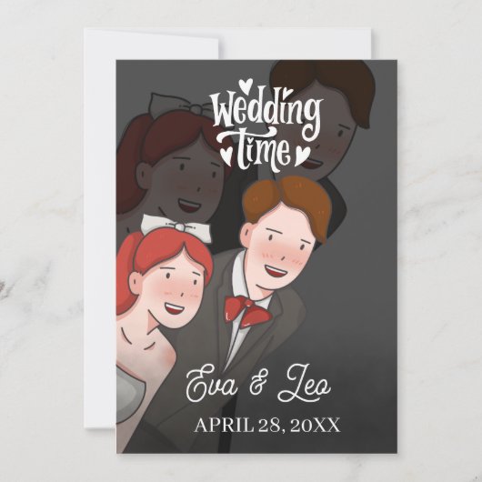 モダンイラストカップル結婚式招待状 セーブザデート (正面)