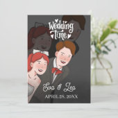 モダンイラストカップル結婚式招待状 セーブザデート (スタンド正面)