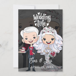 モダンイラストカップル結婚式招待状 セーブザデート