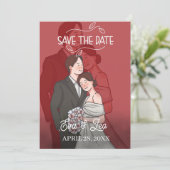 モダンイラストカップル結婚式招待状 セーブザデート (スタンド正面)