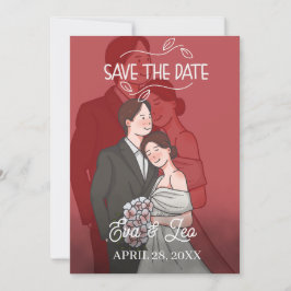 モダンイラストカップル結婚式招待状 セーブザデート