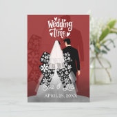 モダンイラストカップル結婚式招待状 セーブザデート (スタンド正面)