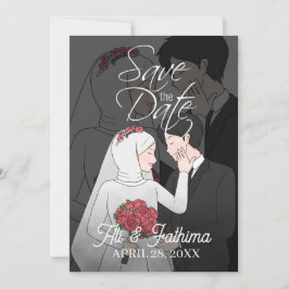 モダンイラストカップル結婚式招待状 セーブザデート