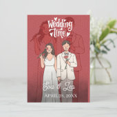 モダンイラストカップル結婚式招待状 セーブザデート (スタンド正面)