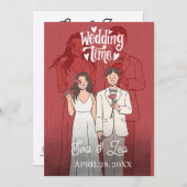 モダンイラストカップル結婚式招待状 セーブザデート (正面/裏面)