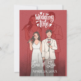 モダンイラストカップル結婚式招待状 セーブザデート