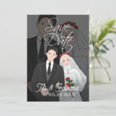 モダンイラストカップル結婚式招待状 セーブザデート (スタンド正面)